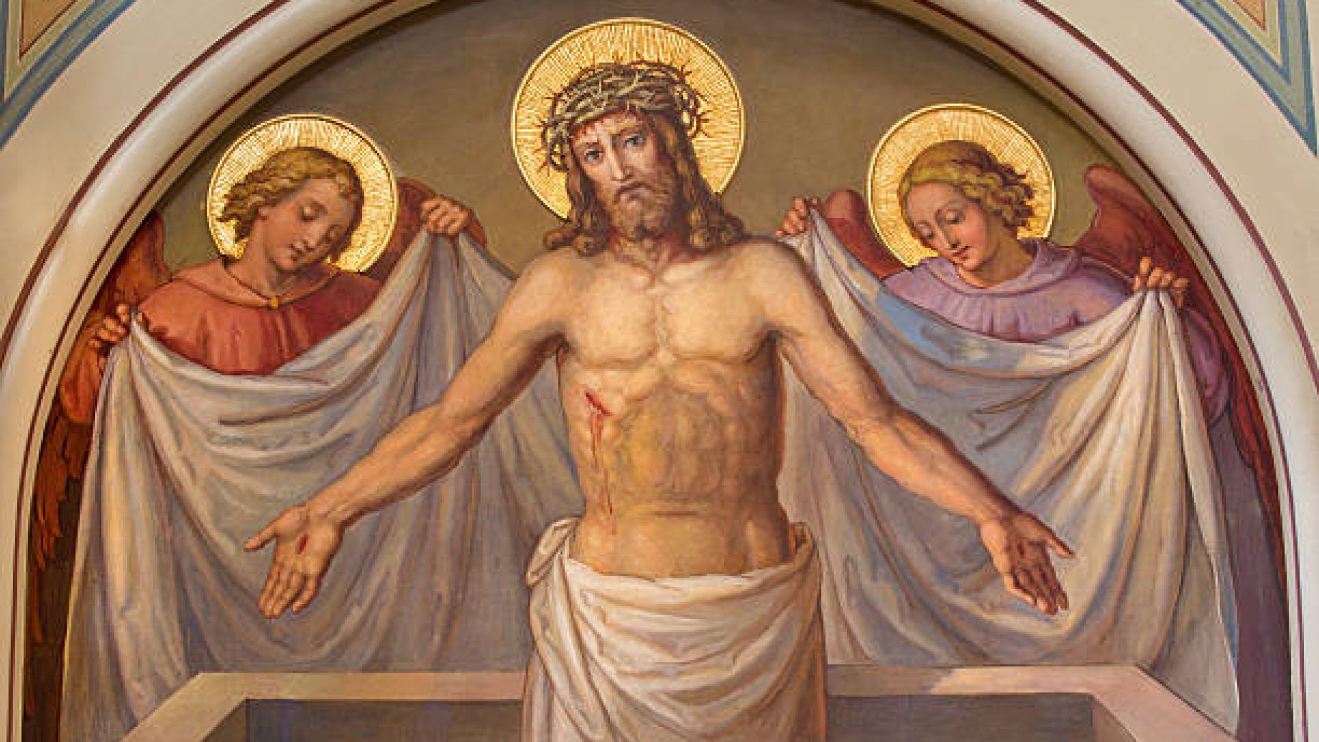 Vienna - Fresco of Resurrected Christ in Carmelites church in Dobling from and of 19. cent. by Josef Kastner.